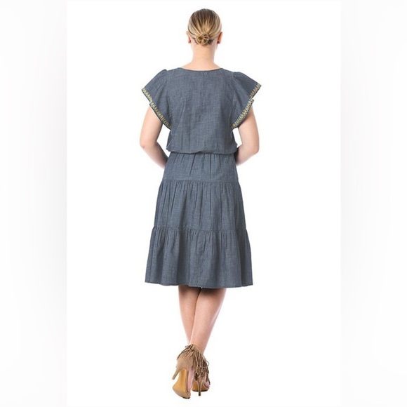 Women’s eShakti Wool Embellished Cotton Chambray Tier Dress Size 20W - Picture 2 of 12